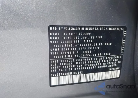 2024 Volkswagen Tiguan 2.0T Se/2.0T Wolfsburg Edition из США, поврежденный, VIN 3VV2B7AX9RM107602